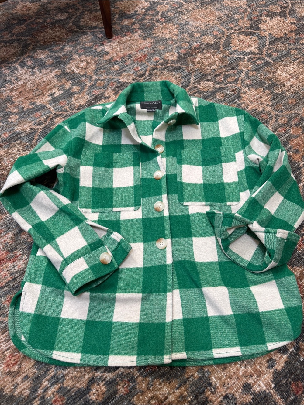 Sanctuary Green and White Buffalo Check Button-Front Shacket Small